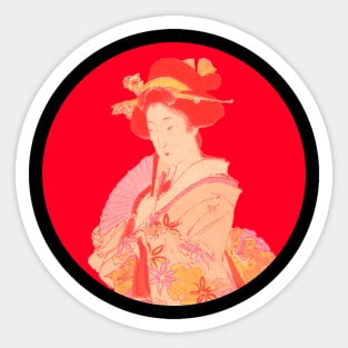 Japanese Lady Red Classic Art Sticker